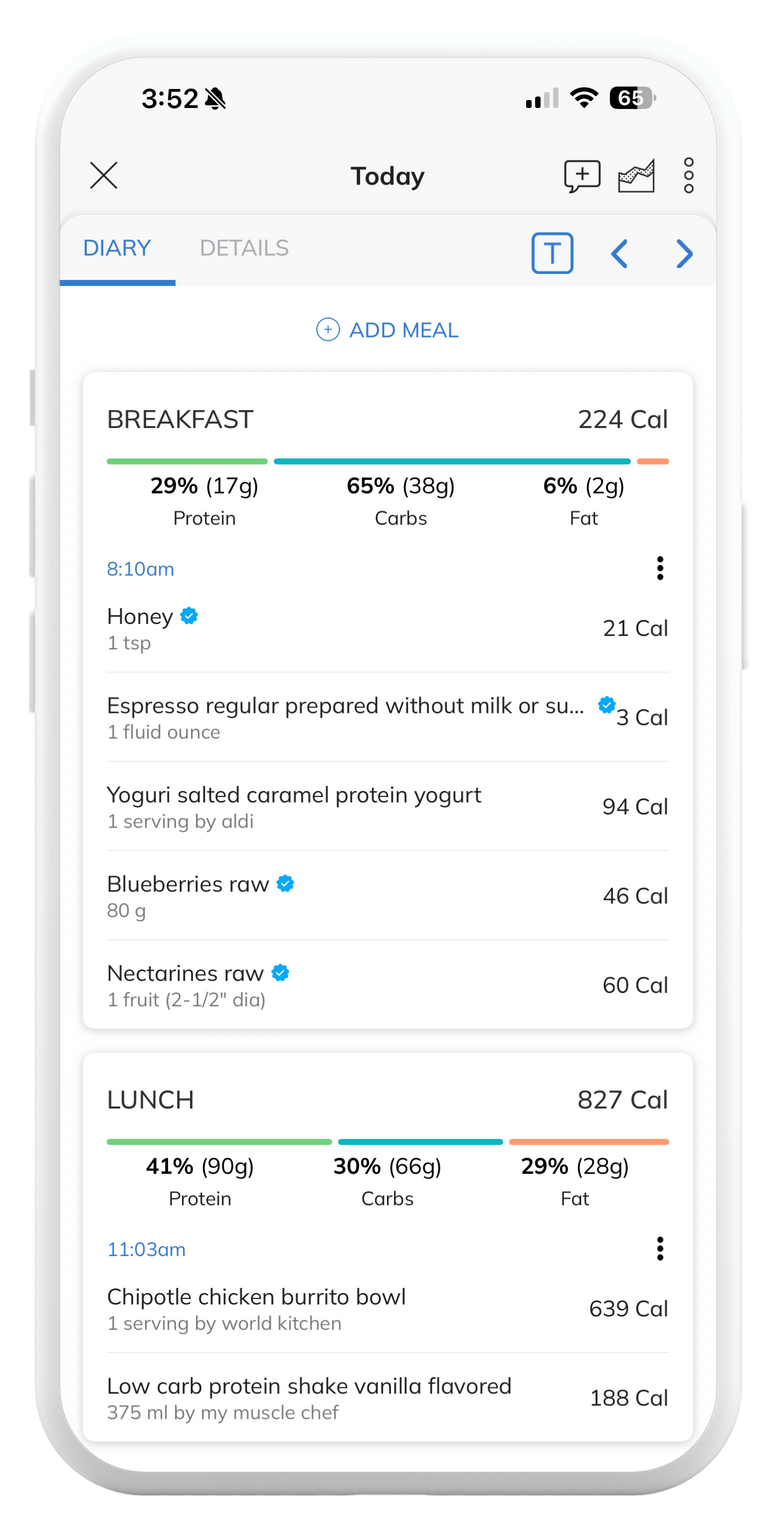 D1M1 coaching app: nutrition and macro tracking with meal logging
