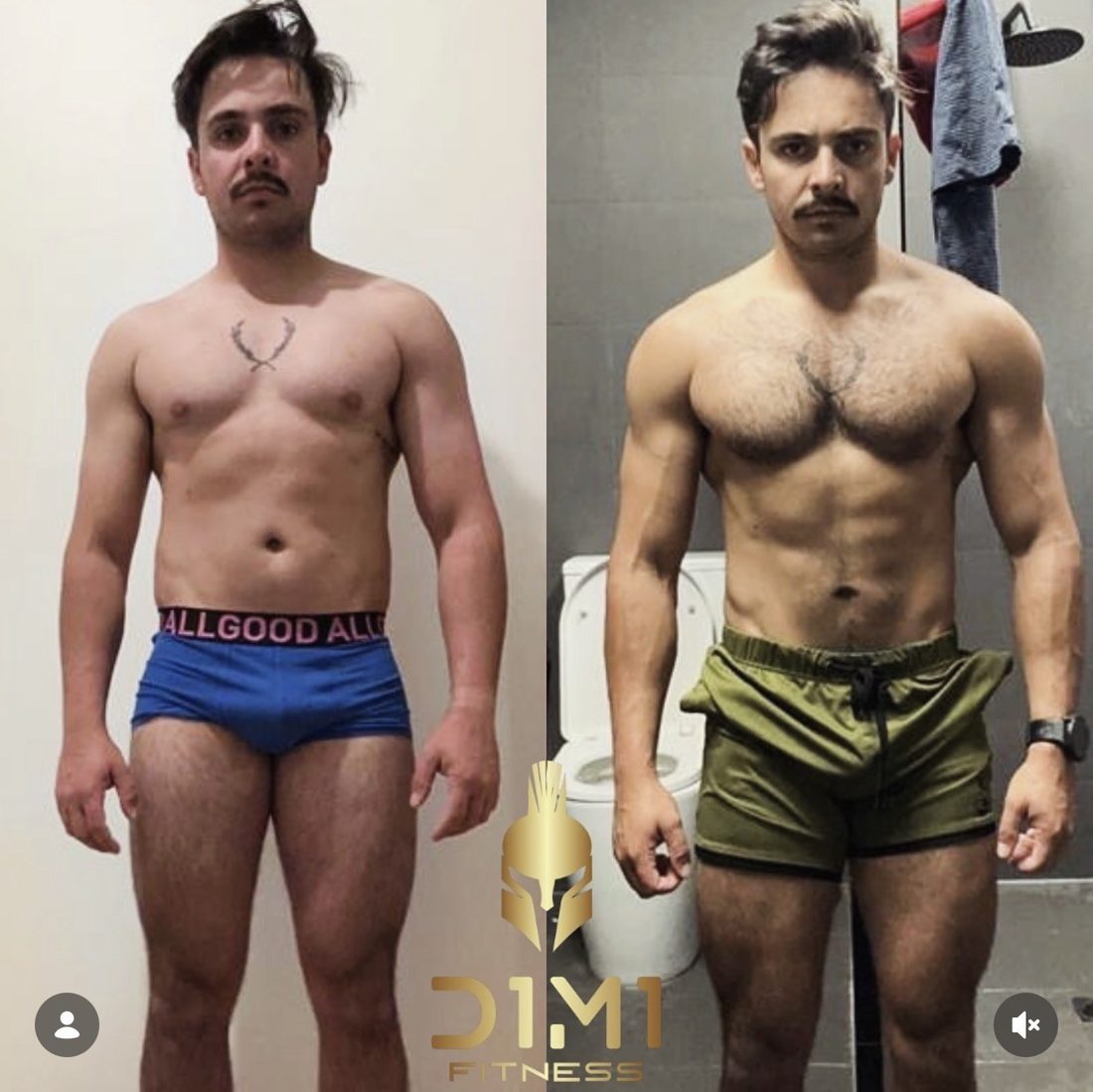 D1M1 Fitness client transformation 1, before and after