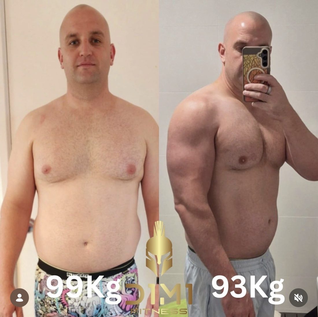 D1M1 Fitness client transformation 6, before and after