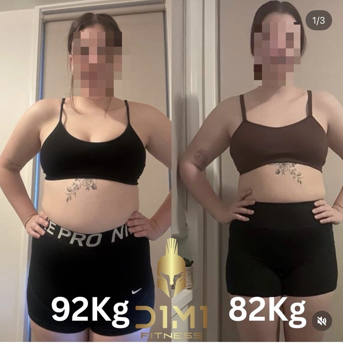 D1M1 Fitness client transformation 7, before and after